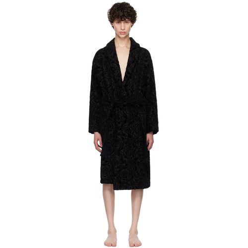 Versace Underwear Black Barocco Bathrobe for Men