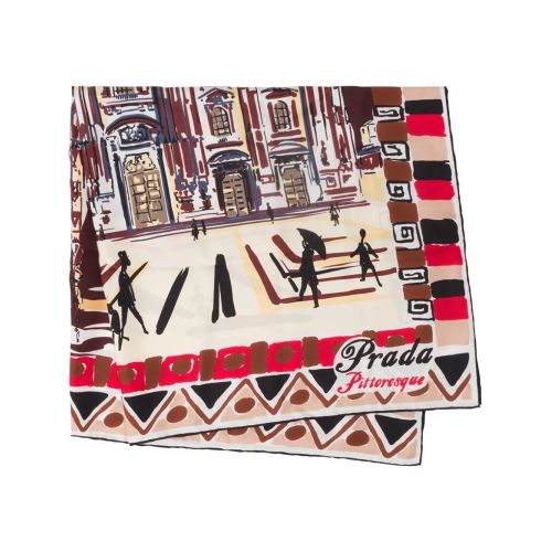 Prada Pittoresque Milan Silk Foulard Red for Women