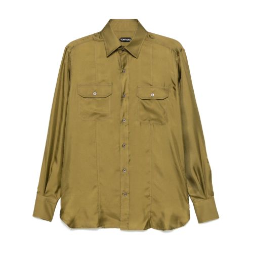 TOM FORD Pointed-Collar Press-Stud Denim Shirt Green for Men