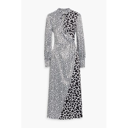 Olivia Rubin Nell Wrap-Effect Printed Satin Midi Dress Black