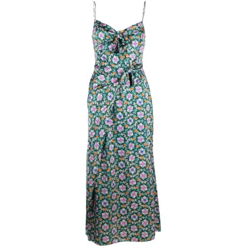 Saloni Wilhelmina Printed Silk-Satin Maxi Dress Blue UK