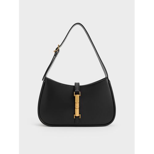 Charles Keith Cesia Croc-Effect Metallic-Accent Shoulder Bag