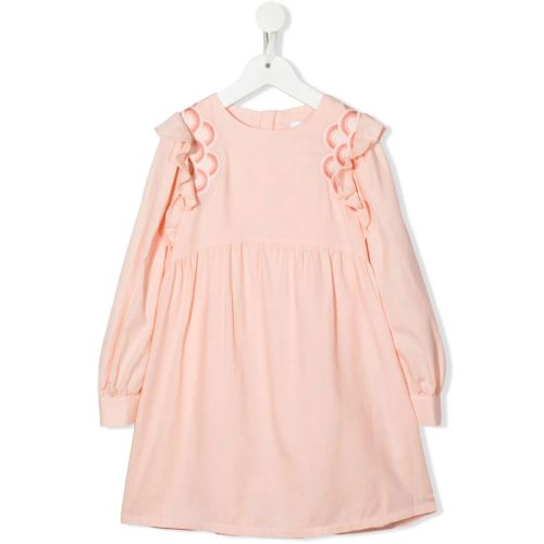 chloe kids logo embroidered dress Chloe Girls Colorful Printed Pink Silk Dress (Mini-Me) – Petit New York main image 1