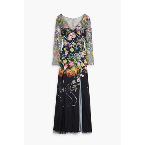 knee length dresses for ladies Illusion Murals Sleeveless Embroidered Tulle Midi Dress main image 1
