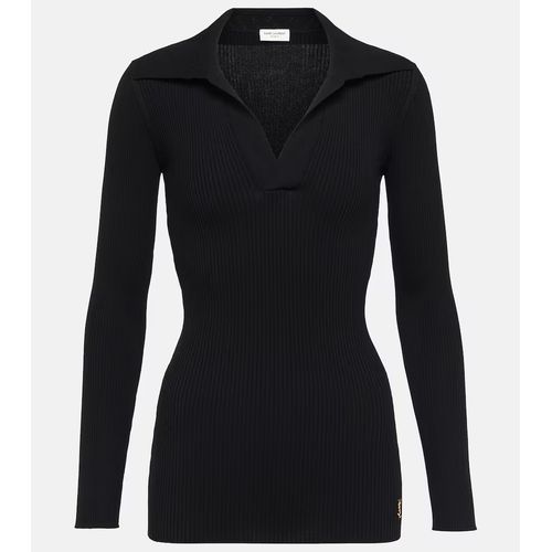 Saint Laurent Ribbed-Knit Polo Sweater for Women
