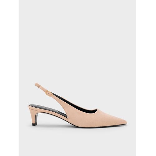 Charles Keith Faux Suede Pointed-Toe Kitten-Heel Slingback Pumps