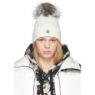 Buy Moncler White Fur Pom Pom Beanie For Womens At Goxip