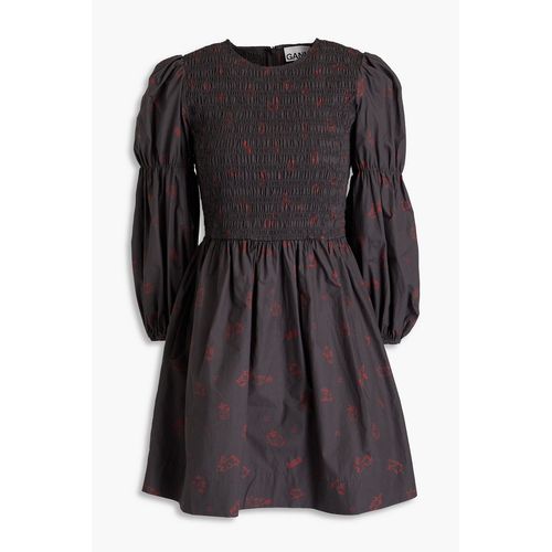 GANNI Shirred Cotton-Poplin Mini Dress Gray DE 42 for Women
