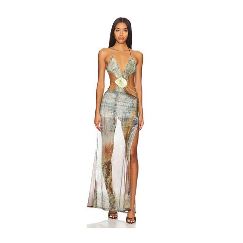 Jaded London 90s Maxi Dress In Brown Graphic Floral Lace for Women