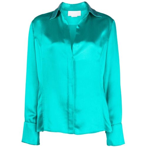 Lady Genny Camisola Satin Genny Satin-Finish Button-Up Shirt Red