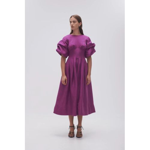 knee length dresses for ladies Aje Casa Puff Sleeve Midi White main image 1