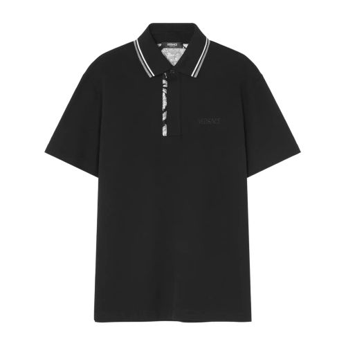 Versace Barocco Embroidered Polo Shirt Black