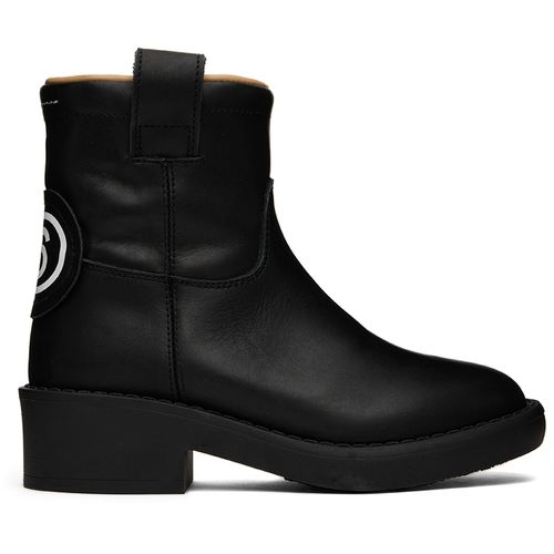 MM6 Maison Margiela Kids Black Leather Zip-Up Boots for Kids
