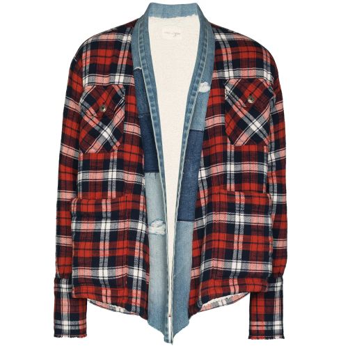 Greg Lauren Plaid Flannel And Denim Cardigan - Blue for Men