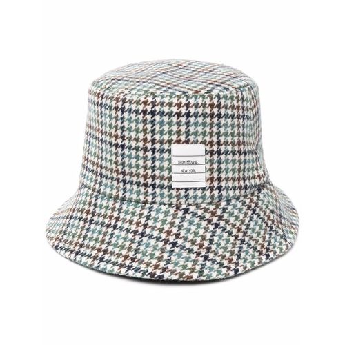 Thom Browne Houndstooth Name Tag Appliqué Bucket Hat Green for Men