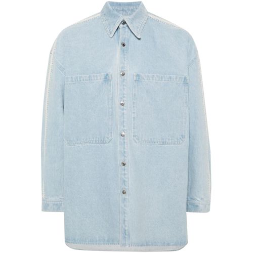 Nanushka Crochet-Detaling Denim Shirt Jacket Blue for Men