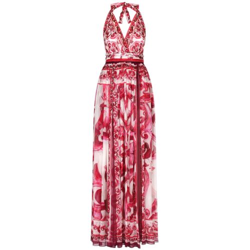 Dolce Gabbana Majolica-Print Chiffon Maxi Dress Red for Women