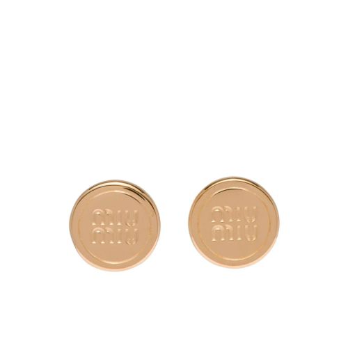 Miu Miu Embossed-Logo Stud Earrings - Gold for ผู้หญิง