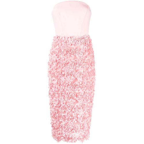 Marchesa Notte - Strapless Floral-Appliqud Crepe Midi Dress - Pink - 0 for  Women