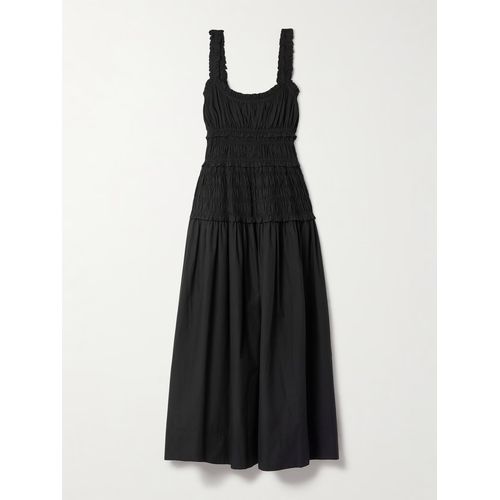 DOEN DEN - Quinn Tie-Detailed Shirred Organic Cotton-Poplin Midi Dress -  Black for Women