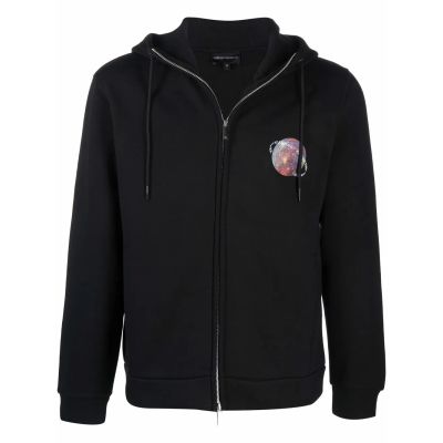 EMPORIO ARMANI | Emporio Armani Graphic-Print Zip-Up Hoodie - Black | Goxip