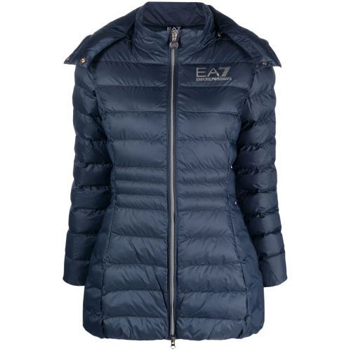 Ea7 Emporio Armani Logo-Print Hooded Padded Coat Blue for Women