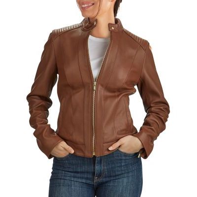 Buy Cole Haan Leather Zip Jacket For Womens At Goxip