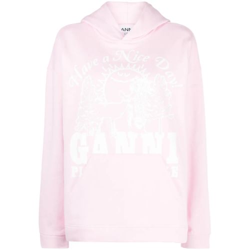 GANNI Logo-Print Organic Cotton Hoodie Pink for ผู้หญิง