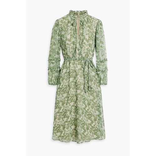 mikael aghal green dress Mikael Aghal Floral Print Sheer Chiffon Midi Dress – Long Sleeve High – MIKAEL  AGHAL main image 1
