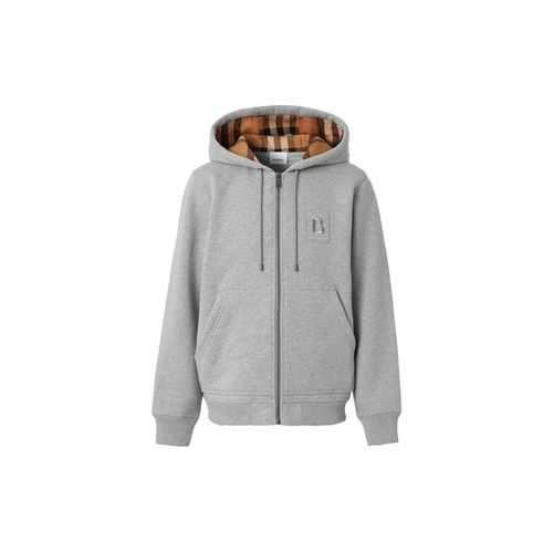 Burberry Letter Graphic Cotton Blend Zip Hoodie Pale Grey Melange