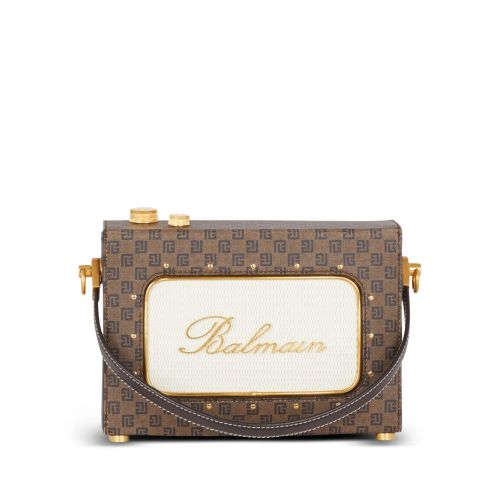 Balmain Mini Radio Shoulder Bag Brown for Women