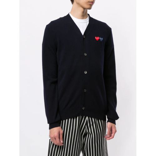 Comme Des Garçons Play Embroidered Logo Cardigan Blue for ผู้ชาย