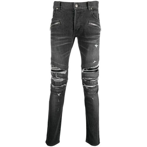 Farfetch Balmain Ripped Biker Jeans Balmain Ripped-Detailing Slim