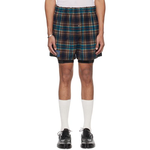 Maison Margiela Blue Brown Check Shorts for Men