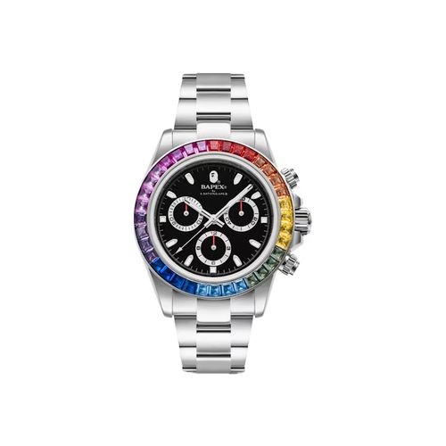 BAPE Type 4 BAPEX Crystal Stone Watch Silver for Men