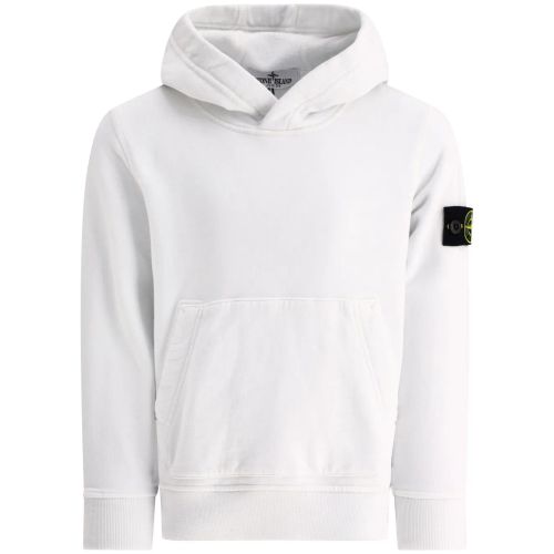Stone Island Junior Compass-Badge Cotton Hoodie White