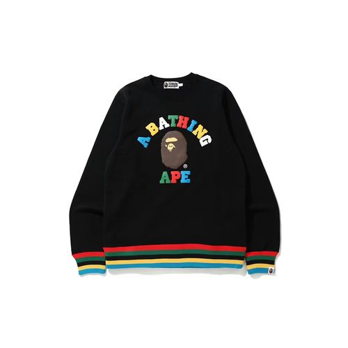 BAPE Multi Color Letters College Line Rib Crewneck Black for Women 