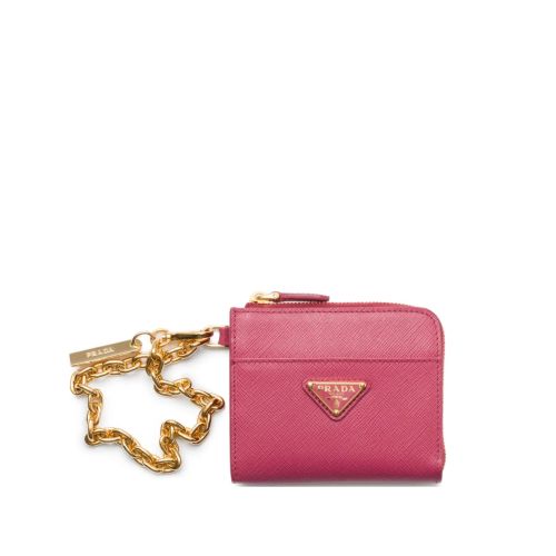 Prada Small Logo-Plaque Saffiano Wallet Pink for Women