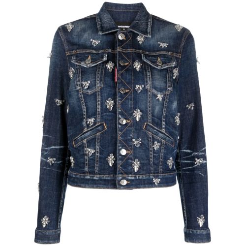 DSQUARED² DSQUARED2 Veste Crop En Jean À Ornements En Cristal