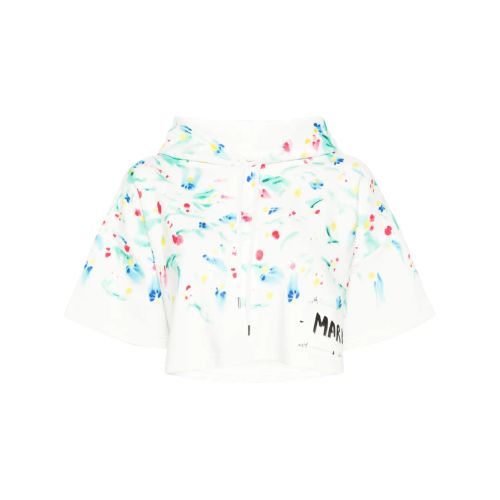 Marni Floral-Print Cotton Hoodie White for Women