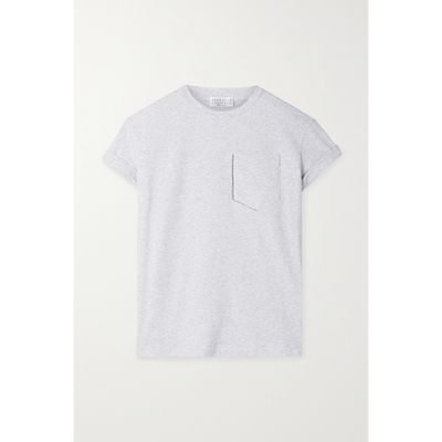 BRUNELLO CUCINELLI | Brunello Cucinelli - Bead-Embellished Mélange Stretch-Cotton Jersey T-Shirt - Gray - Small | Goxip
