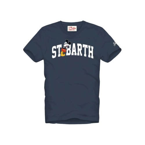 MC2 Saint Barth Kids Mickey Mouse Logo-Print T-Shirt Blue