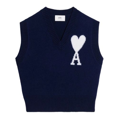 AMI Paris Logo-Intarsia Knitted Vest Blue for Men