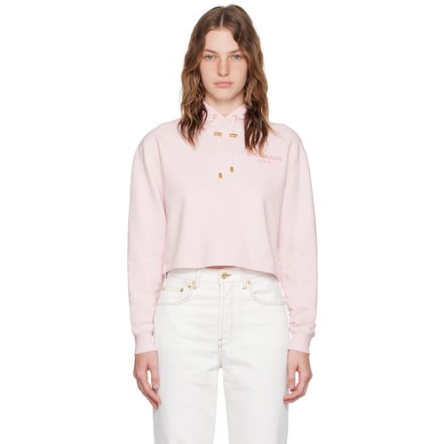 Balmain Pink 'Balmain Paris' Flocked Hoodie for Women