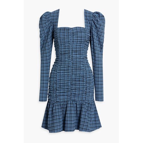 GANNI - Ruched Checked Stretch-Seersucker Mini Dress - Blue - 40 for Women