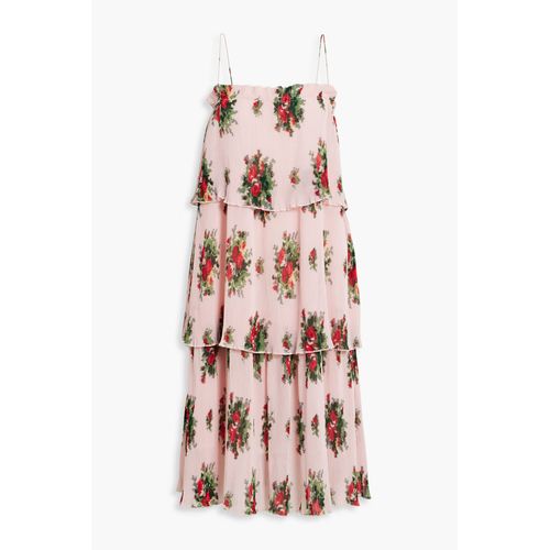 GANNI - Tiered Floral-Print Plissé-Chiffon Midi Dress - Pink