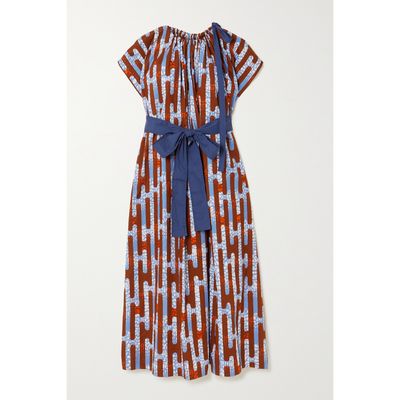 ODILE JACOBS | Odile Jacobs - Printed Waxed-Cotton Midi Skirt - Blue - One Size | Goxip