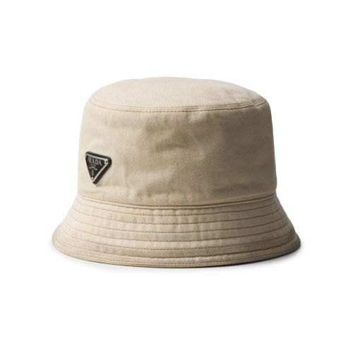 Prada Logo-Plaque Denim Bucket Hat Neutrals