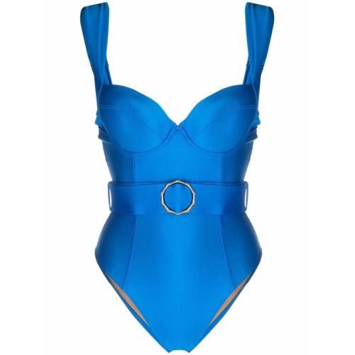 Noire Swimwear Belted Cap-Sleeve Swimsuit White for Women