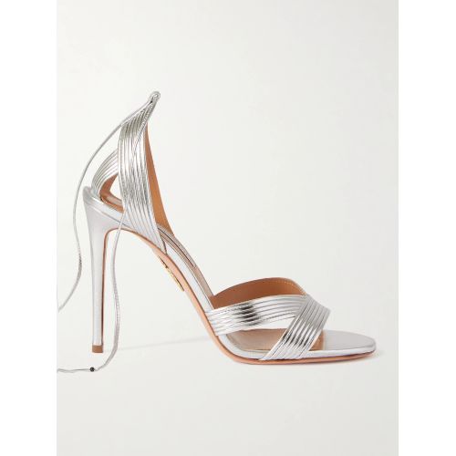 Aquazzura Ari 85 Metallic Leather Sandals Gold IT34 for Women